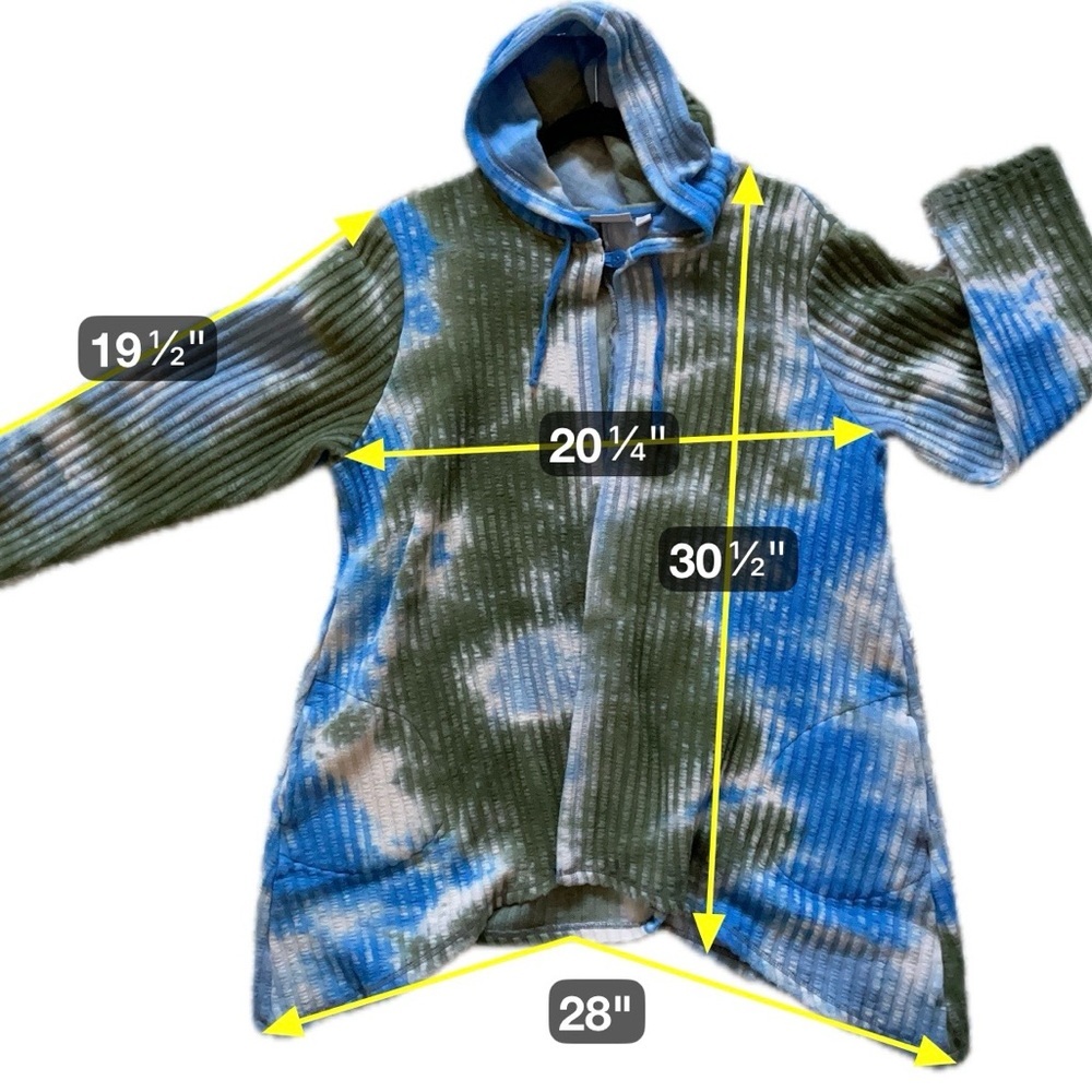 LOGO Lori Goldstein Hooded Open Cardigan Tie Dye Ribbed Blue Green Cozycore XL - Picture 6 of 10